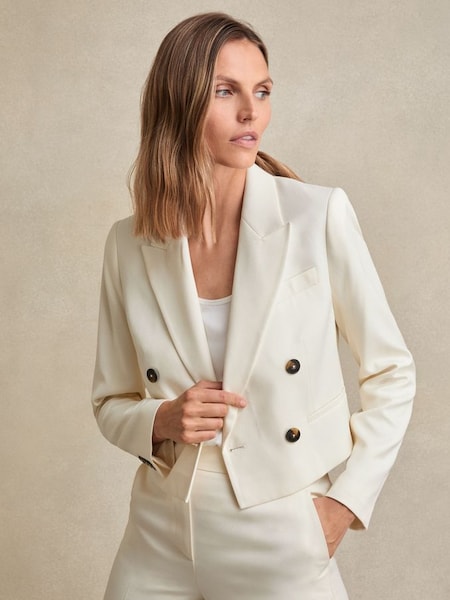 Double-Breasted Cropped Blazer in Cream (AW6760) | US$390