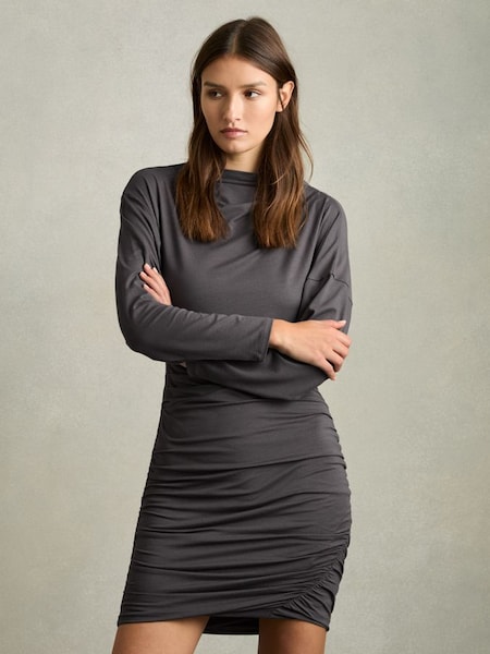 Ruched Jersey Mini Dress in Charcoal (AW8224) | $215