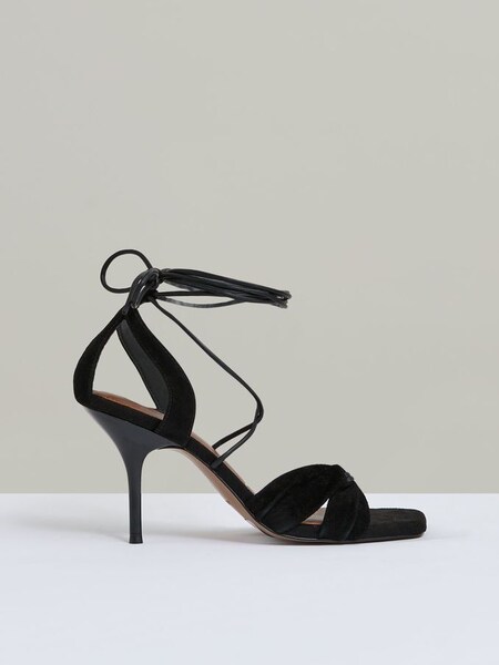Suede Strappy Heeled Sandals in Black (AW8237) | US$290