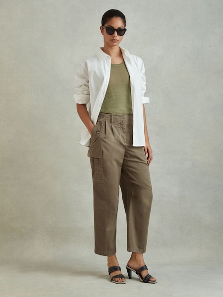Cotton Blend Tapered Combat Trousers in Khaki (B05148) | $360