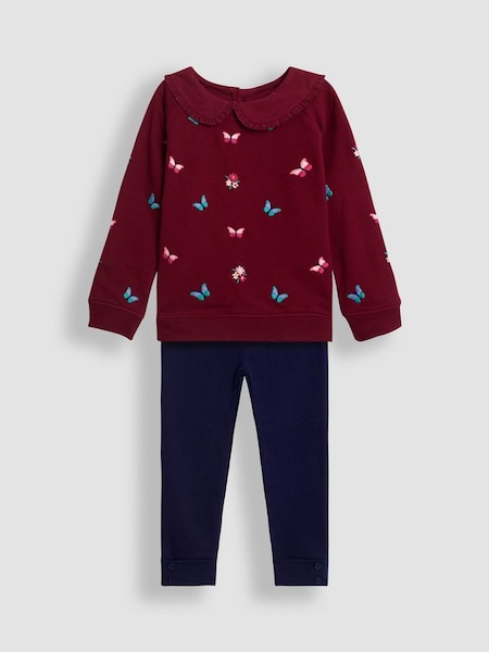 Raspberry Butterfly Embroidered Sweatshirt And Leggings Set (B14275) | $51