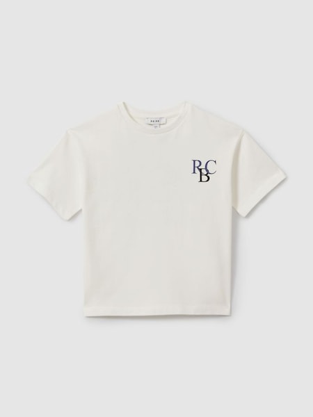 Oversized Cotton Motif Shirt in Ecru/Blue (B22346) | HK$370