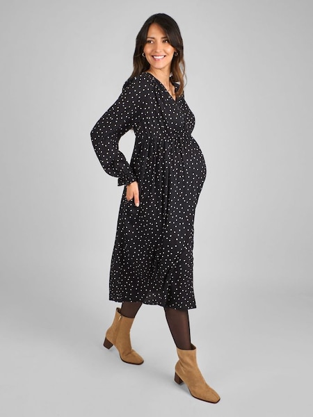 Black Polka Dot V-Neck Maternity Midi Dress (B23919) | €64.50