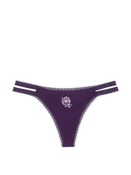Plum Purple Rib Strappy Lace Trim Thong Knickers (B26911) | €10.50