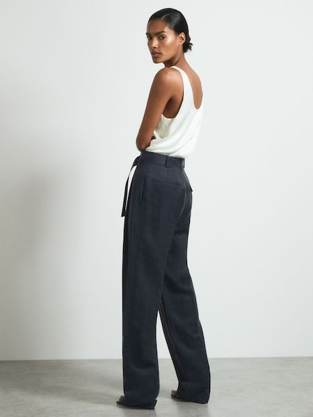 Atelier Cupro Belted Suit Trousers in Navy (B37749) | $650