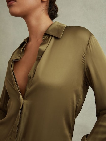 Fitted Layered Cuff Shirt in Khaki (B38575) | $260