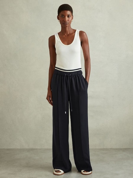 Petite Waistband Detail Wide Leg Trousers in Navy (B41448) | €225