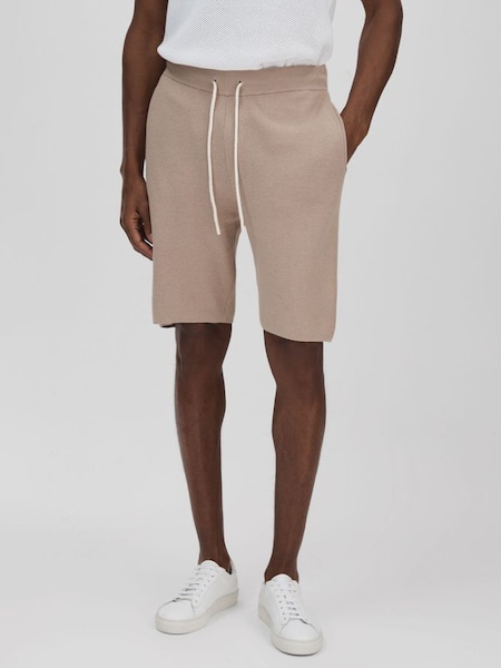 Paige Cotton-Linen Drawstring Knitted Shorts in Mocha (B48223) | $360