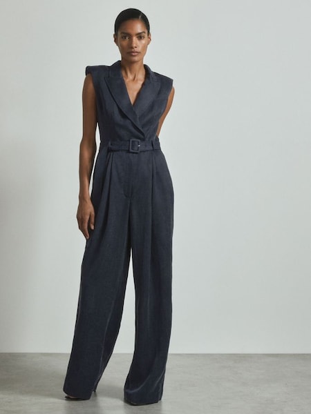 Atelier Cupro Belted Tux Jumpsuit in Navy (B55580) | CHF 785