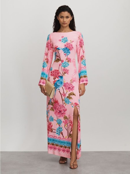 Raishma Silk Long Sleeve Maxi Dress in Pink (B56561) | HK$8,260