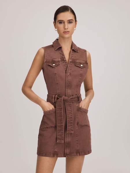 Paige - Vintage bruine denim mini-jurk (B58137) | € 395