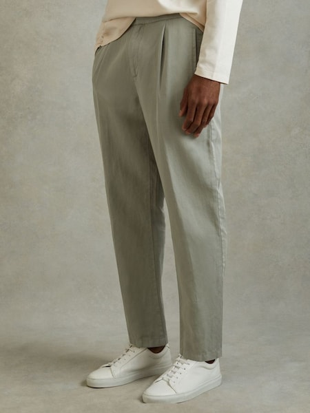 Relaxed Cotton Blend Elasticated Waist Trousers in Pistachio (B58577) | $210