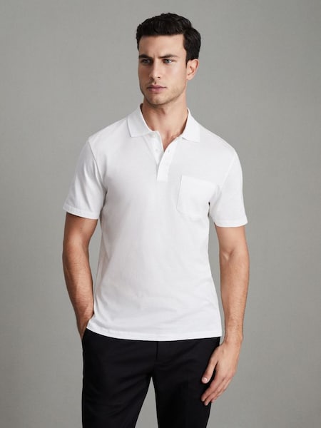 Mercerised Cotton Polo Shirt in White (B61125) | $135