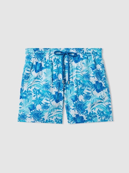 Vilebrequin Tropical Print Swim Shorts in Blanc Blue (B61584) | $465