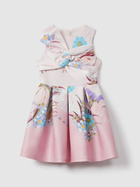 Teen Ausgestelltes, geblümtes Kleid aus Neopren mit gedrehtem Design, Rosa (B62033) | 90 €