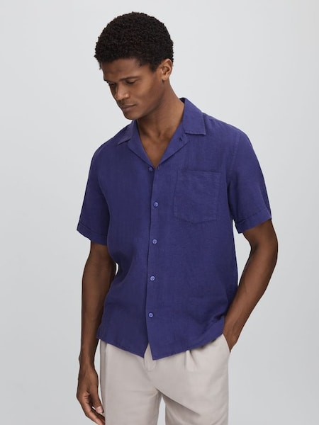 Vilebrequin linnen overhemd in marineblauw (B62389) | € 220