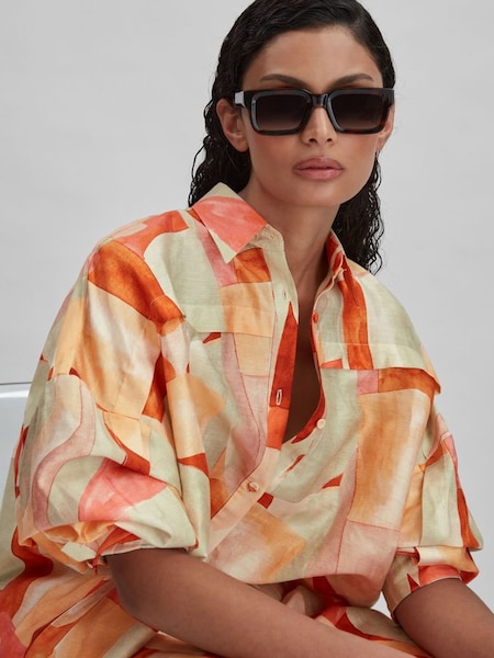 Acler Geometric Print Relaxed Fit Shirt in Orange Multi (B67435) | $560