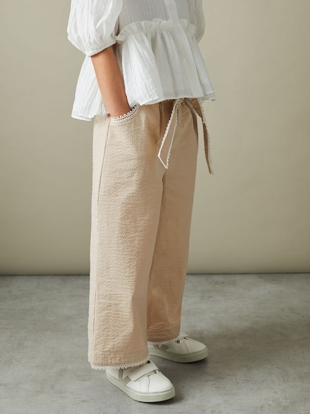 Senior Textured Lace Trim Trousers in Cream (B73105) | $90