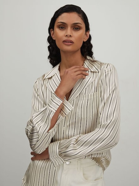 Paige Silk Striped Shirt in White/Black (B73534) | $750