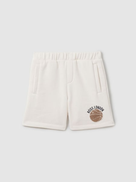 Relaxed Embroidered Basketball Shorts in Off White (B82083) | CHF 60