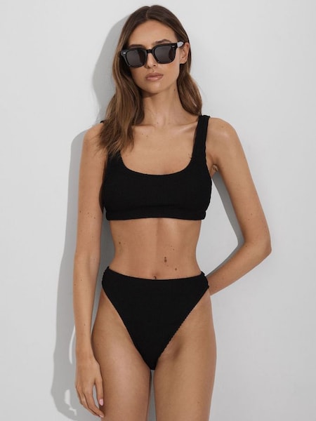 Good American Always Fits Textured Scoop Neck Bikini Top in Black (B82926) | 75 €
