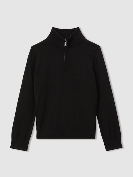 Teen Merino Wool Half-Zip Funnel Neck Jumper in Black (B83763) | CHF 60