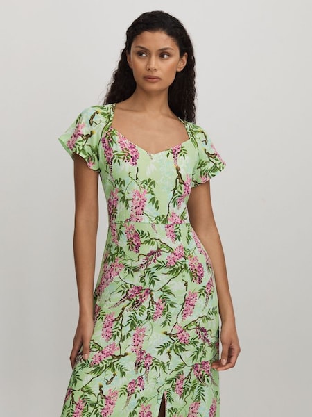 Raishma Silk Printed Midi Dress in Pale Green (B84347) | $810