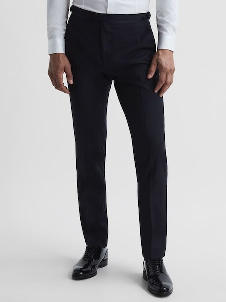 Pantalons de smoking coupe moderne à bordure classique, bleu marine (C01243) | 225 €