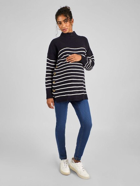 Navy & Ecru Stripe Turtle Neck Maternity & Nursing Jumper in Navy Ecru Stripe (C01384) | €51.50