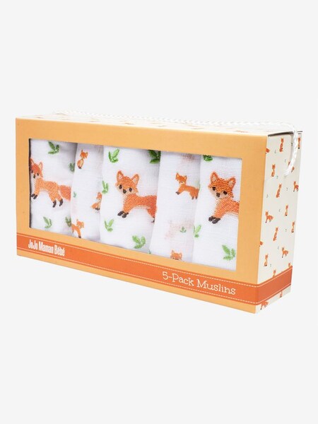 5-Pack Gift Boxed Baby Fox Muslins in White (C02128) | €23.50