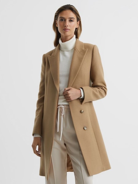 Wool Blend Mid Length Coat in Camel (C02133) | CHF 395