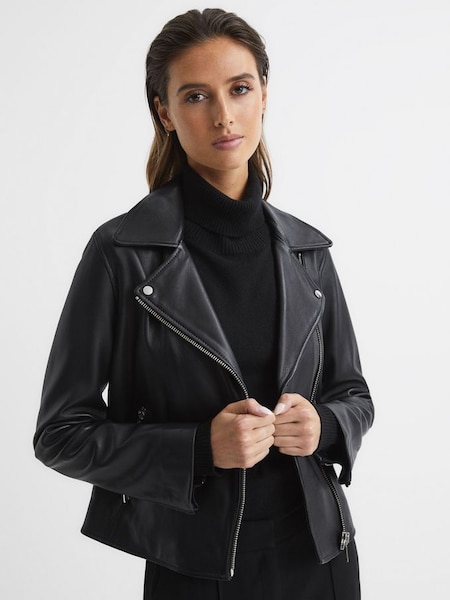 Leather Biker Jacket in Black (C03676) | $308