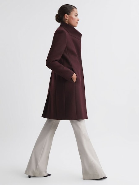 Wool Blend Mid-Length Coat in Berry (C05822) | $324