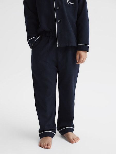 Junior Cotton Piped Pyjama Trousers in Navy (C07931) | CHF 14