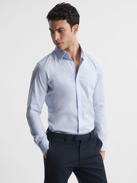 Slim Fit Cotton Blend Shirt in Blue (C09907) | CHF 130