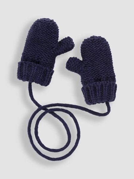 Navy Knitted Mittens with String (C10010) | €15