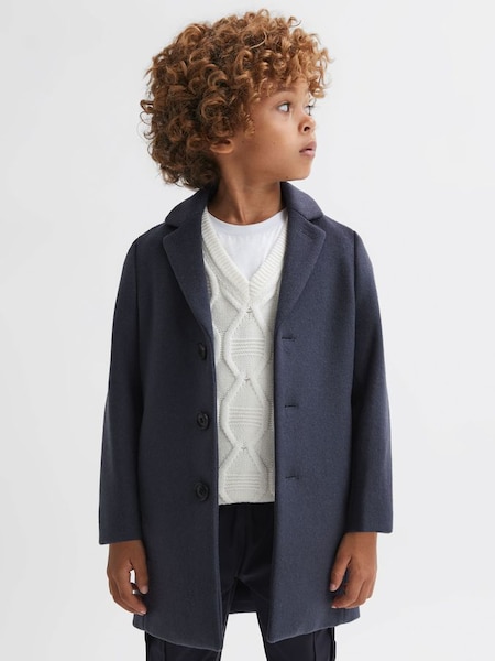 Junior Single Breasted Epsom Overcoat in Airforce Blue (C14973) | €140