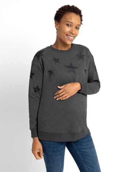 Star Maternity & Nursing Sweatshirt in Charcoal (C16769) | $56