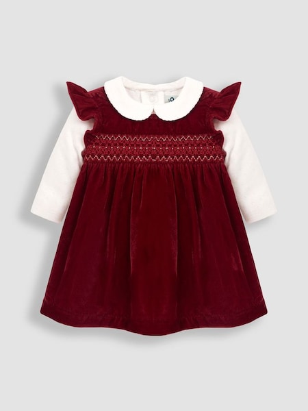 Red 2-Piece Smocked Velvet Baby Dress & Body Set (C19287) | €44.50