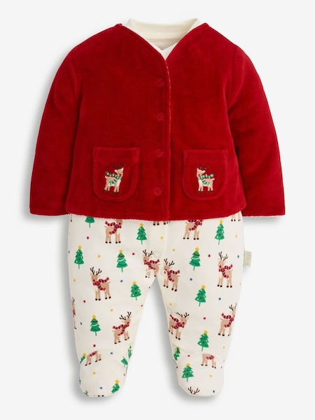 Red 2-Piece Sleepsuit & Velour Jacket Set (C19706) | €12.50