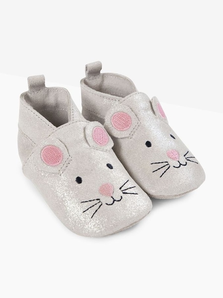 Mouse Leather Baby Booties in Silver (C19723) | $30