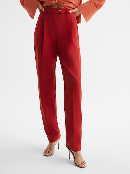 Wool Blend Tapered Trousers in Red (C23712) | €66