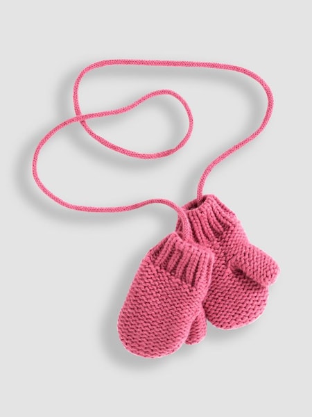 Pink Knitted Mittens with String (C25576) | €12