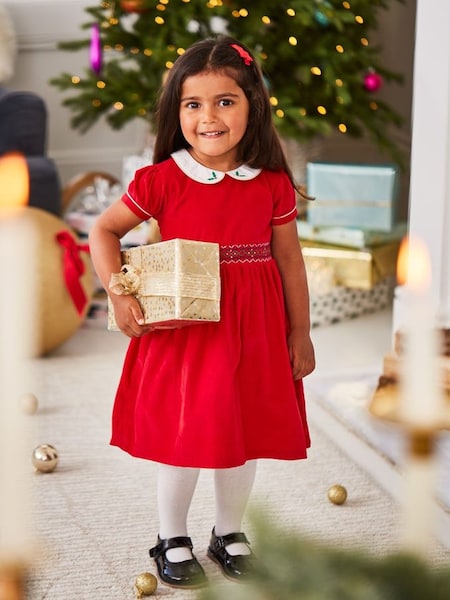 Smocked Cord Party Dress in Red (C27804) | $58