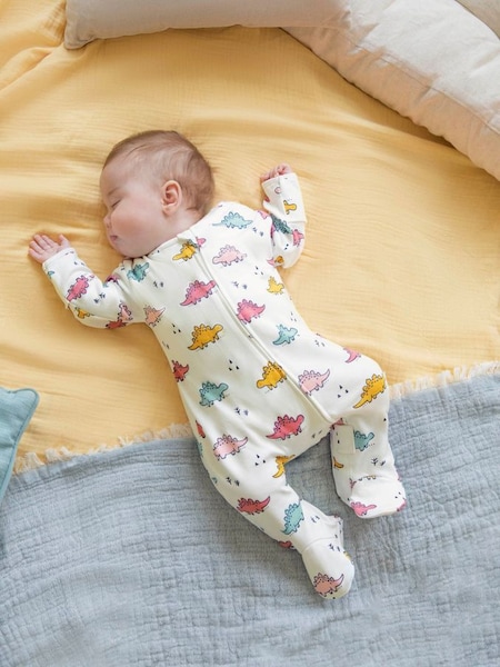 Pink Dino Print Zip Cotton Baby Sleepsuit (C38362) | €26