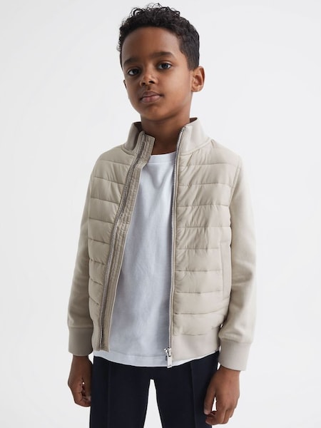 Junior Funnel Neck Quilted Hybrid Jacket in Stone (C40503) | $75