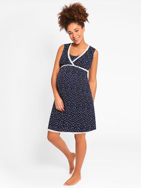 Spot Wrap Maternity & Nursing Nightdress in Navy (C41816) | $52