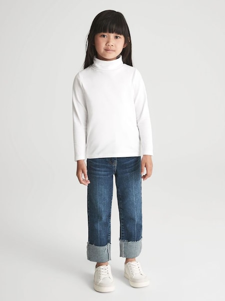 Senior Cotton Blend Roll Neck Top in Ivory (C42994) | €30