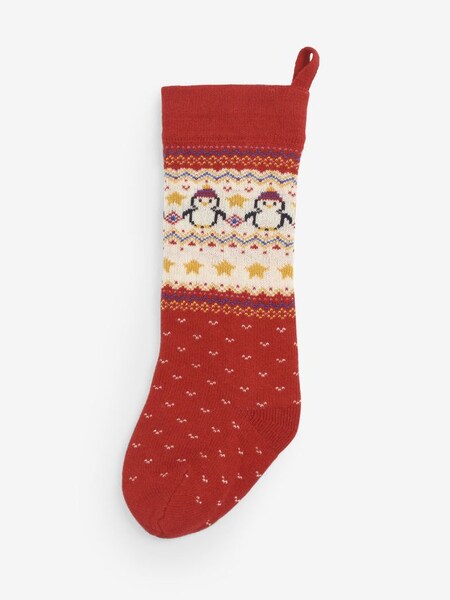 Penguin Knitted Stocking in Red (C45202) | $34