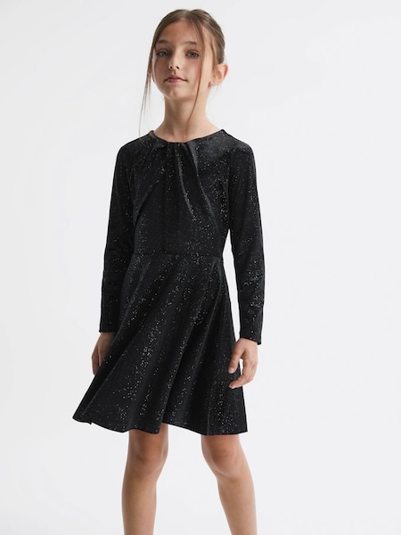 Senior Velour Sparkly Flared Dress in Black (C45475) | $62